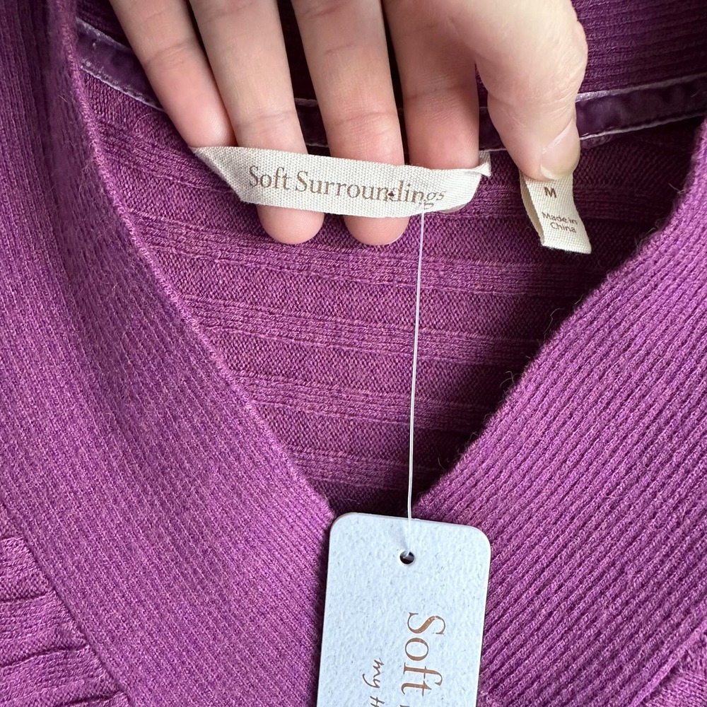 NWT SOFT SURROUNDINGS Raspberry Boheme Ladies Casual V-Neck Sweater, M - Picture 4 of 6